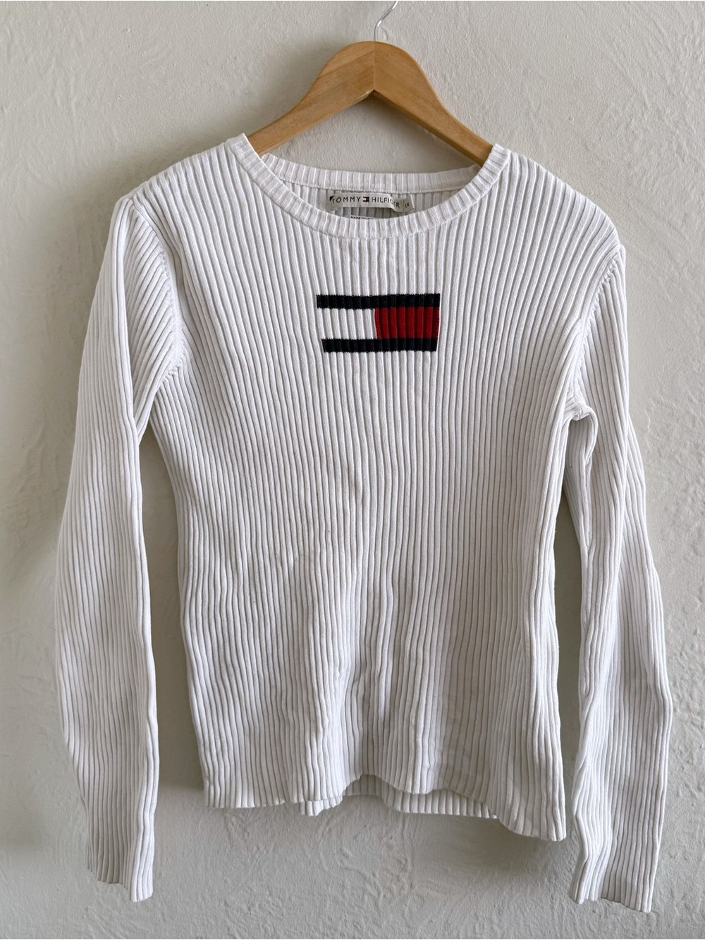 Tommy Hilfiger White Ribbed Crewneck Sweater Size L